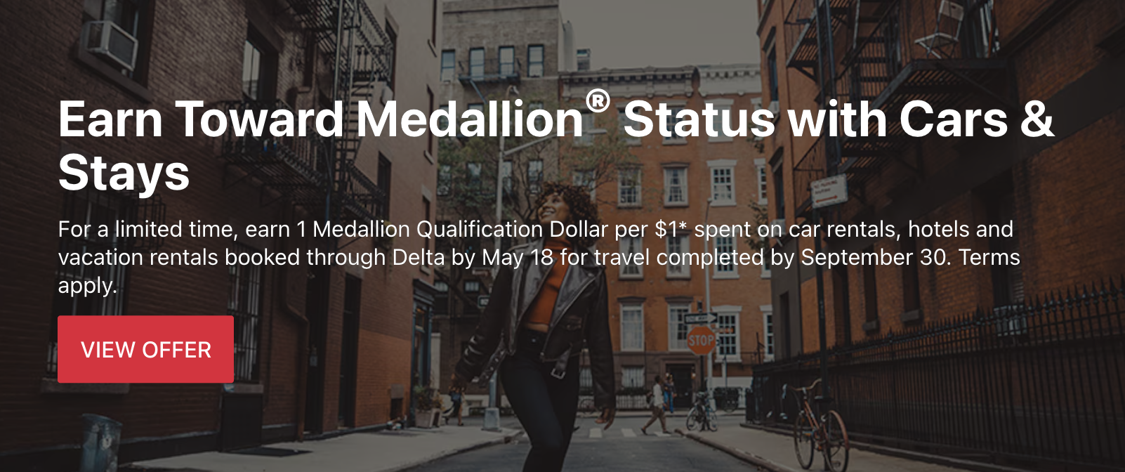 Screenshot of Delta Cars and Stays MQD promo.