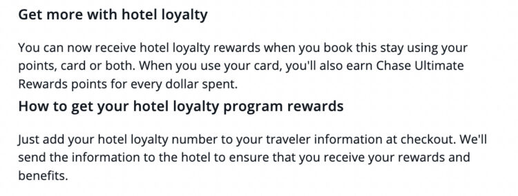 Chase Travel showing loyalty benefits at certain properties
