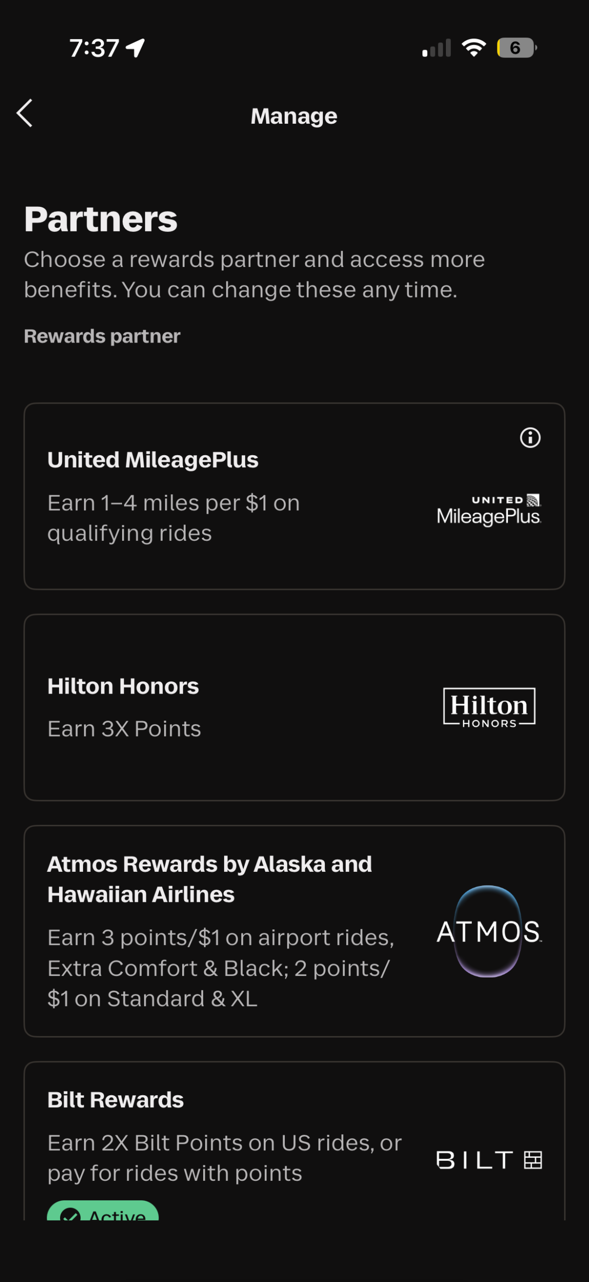 Connecting your Lyft account to an airline or hotel loyalty program