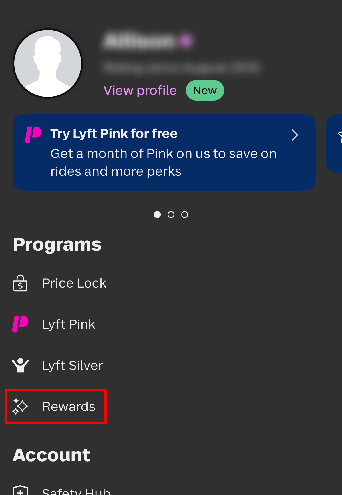 Rewards in Lyft account 