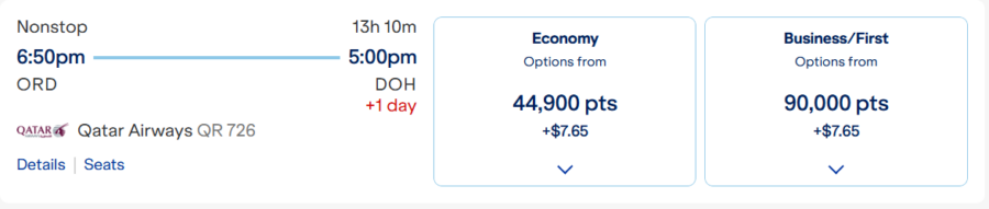 Chicago-Doha on Qatar booked through JetBlue