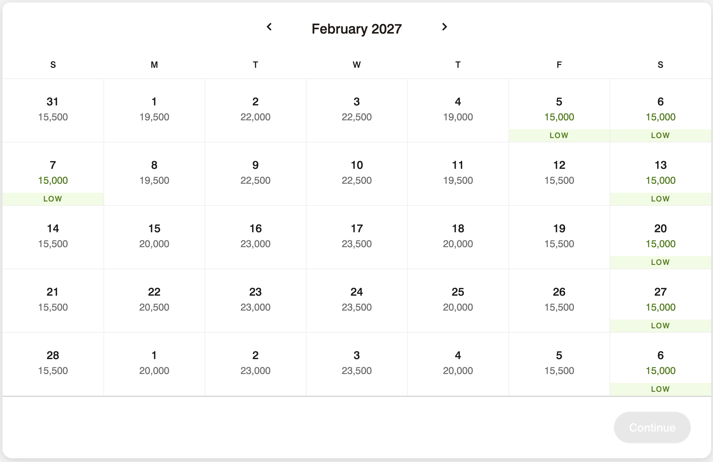 Screenshot of JW Marriott Ankara award calendar