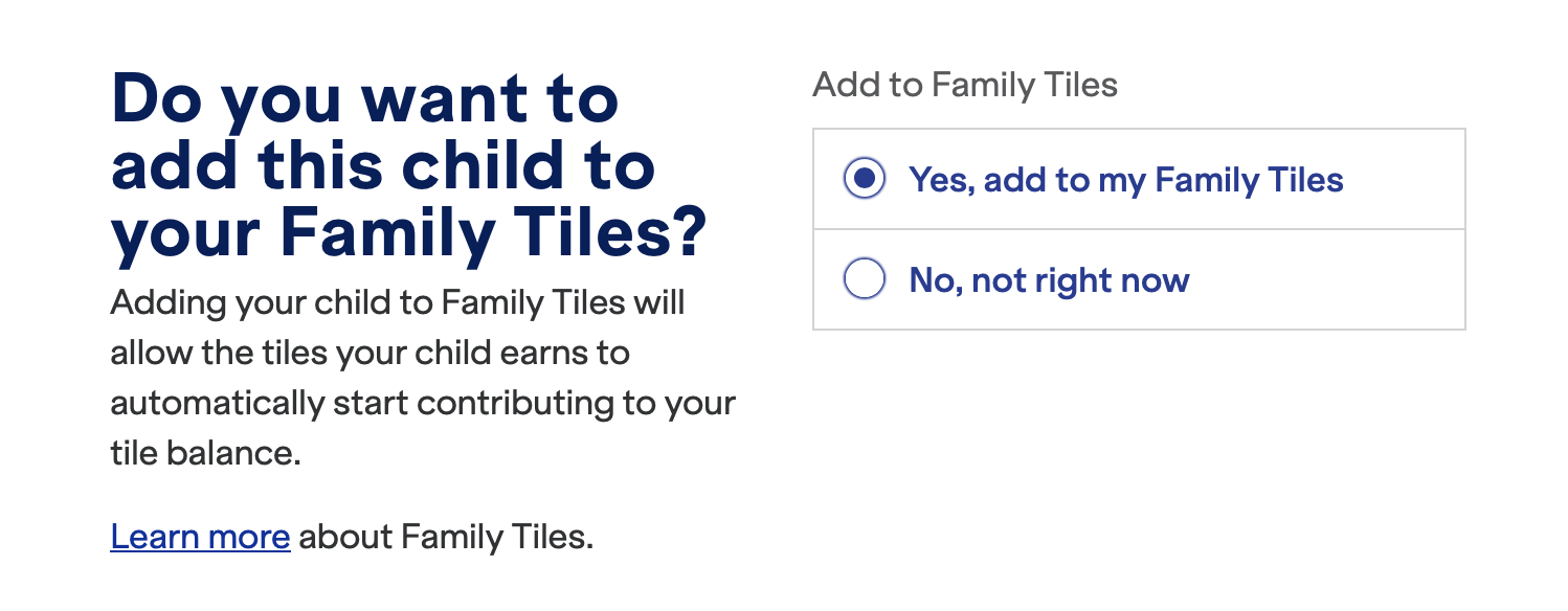 Screenshot of JetBlue child enrollment