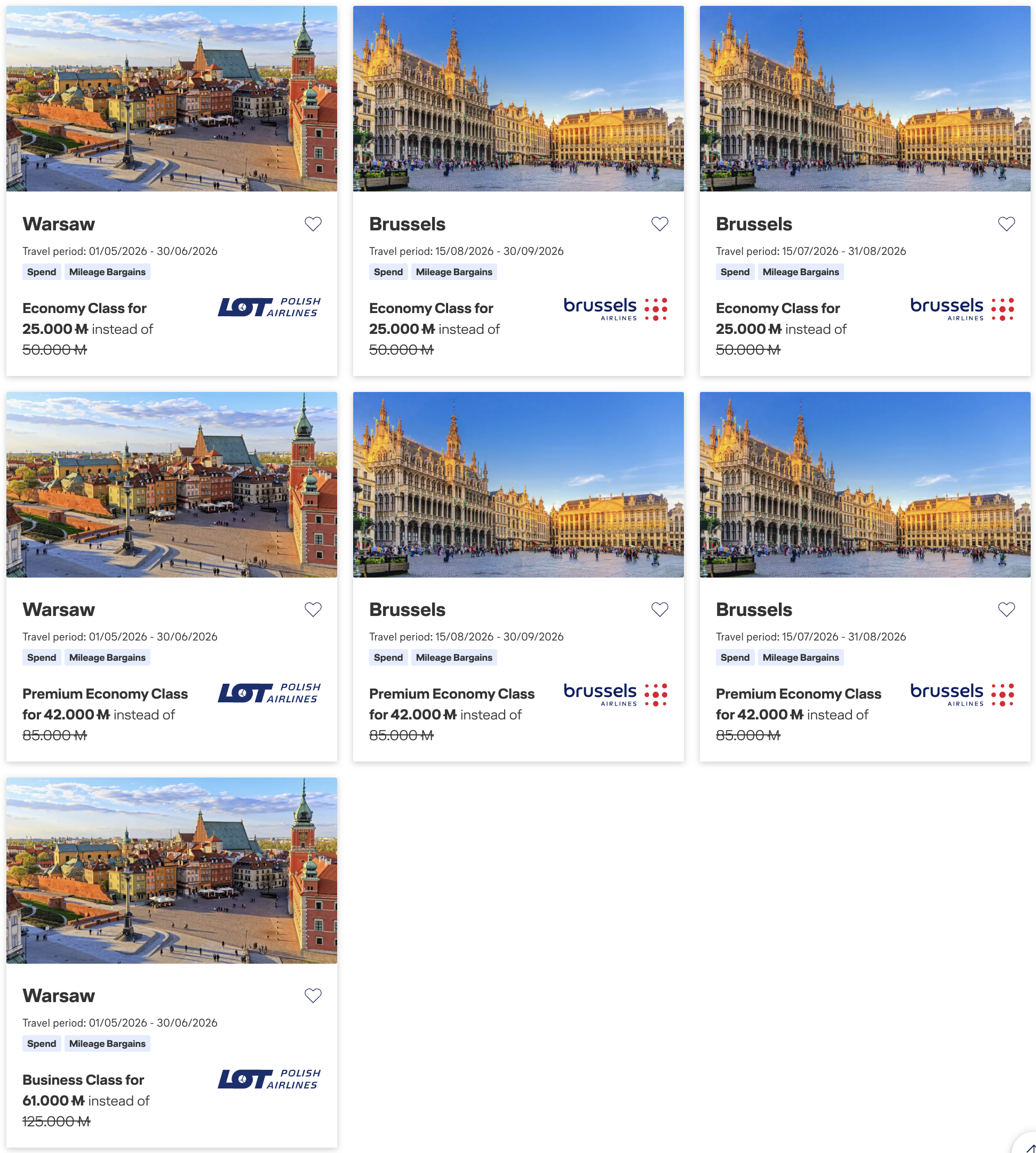 Screenshot of Miles & More April mileage bargains
