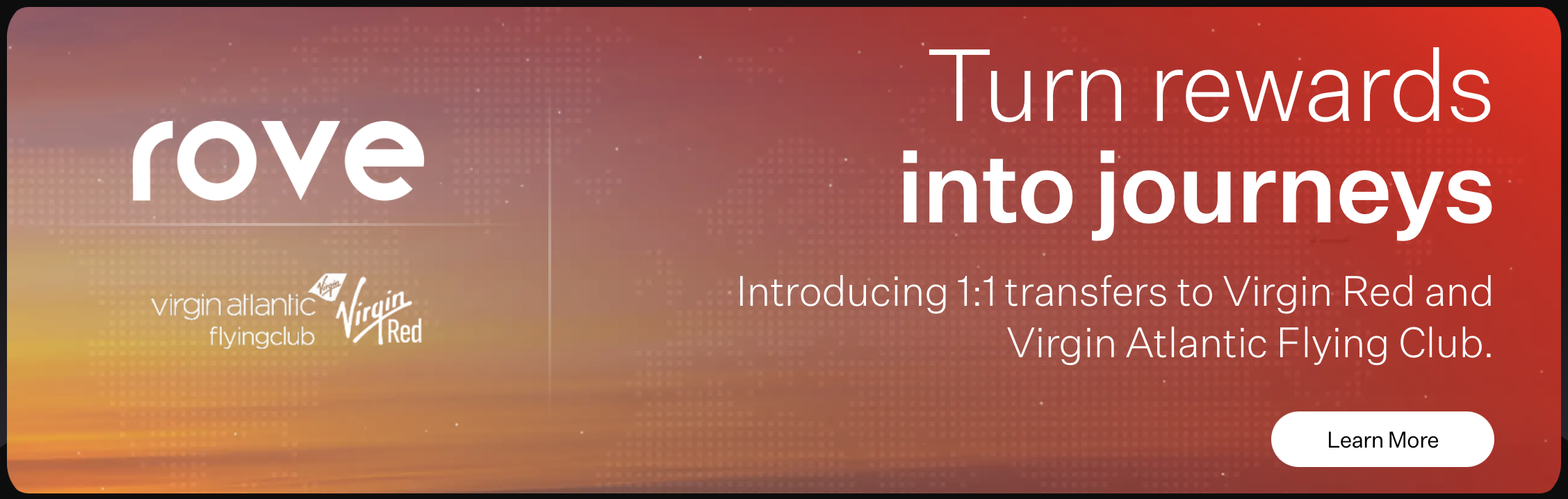 Screenshot of Rove Miles Virgin announcement banner.