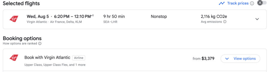Seattle to London Heathrow on Virgin Atlantic on Google Flights