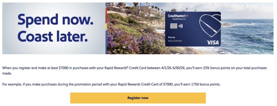 Southwest Q2 25% bonus card spending offer banner