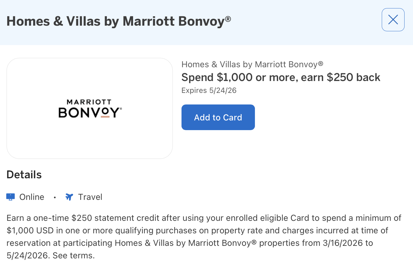 Amex offer for Homes & Villas by Marriott Bonvoy