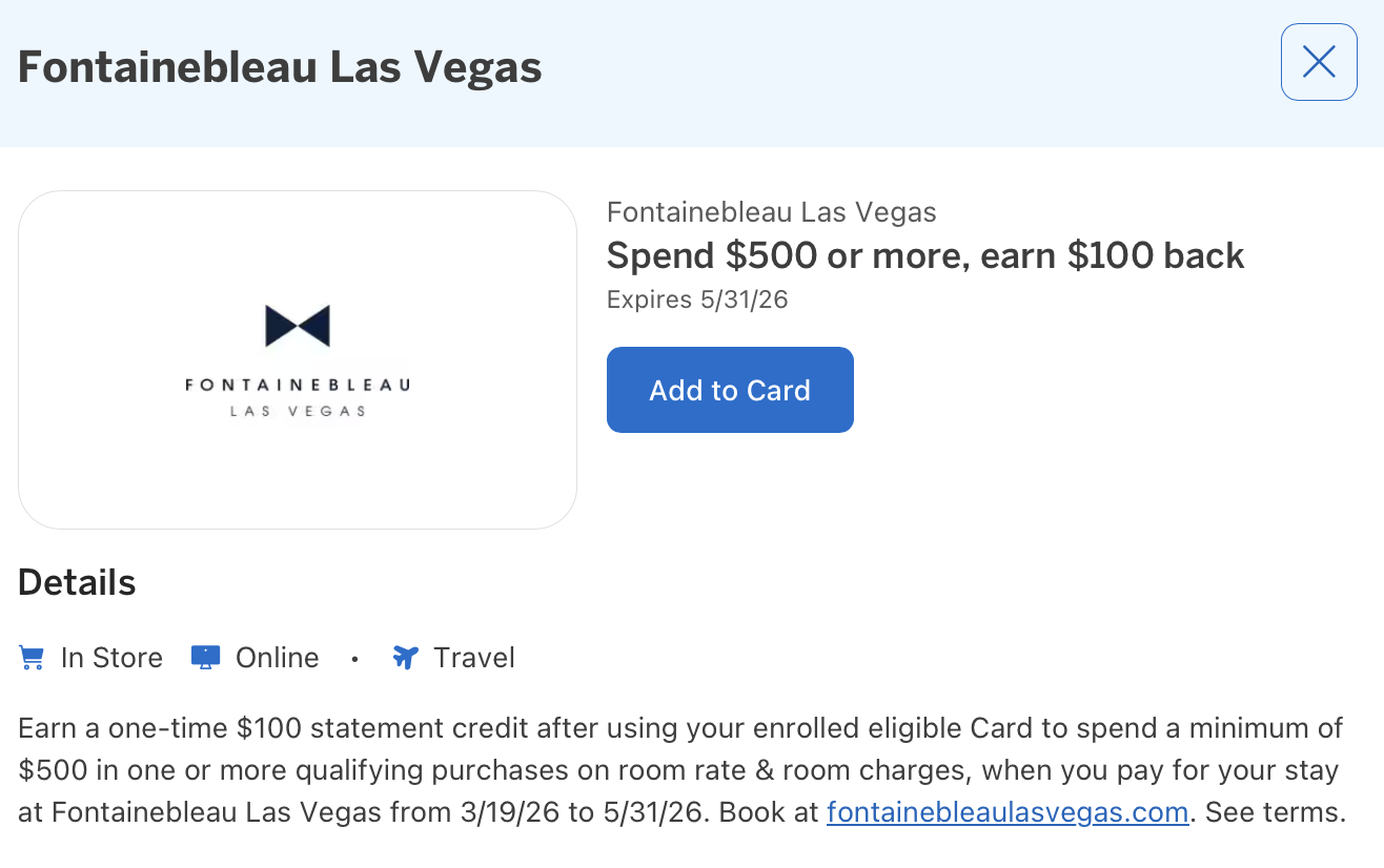 Amex Offer for Fontainebleau Las Vegas