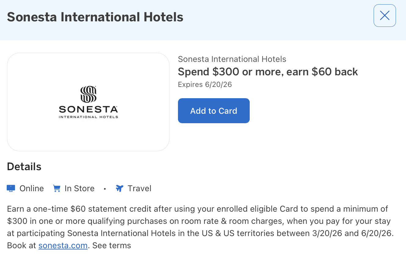 Amex Offer for Sonesta International Hotels