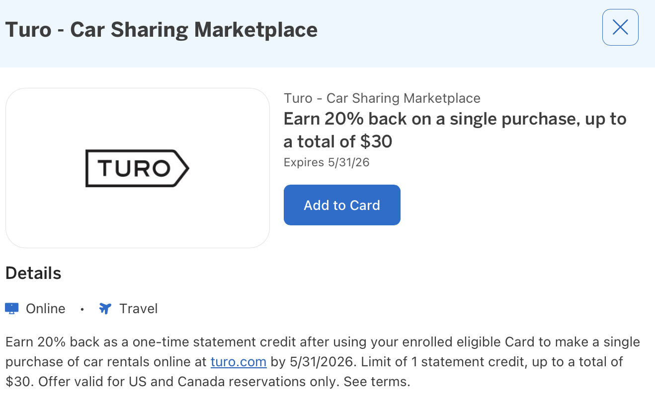 Amex Offer for Turo