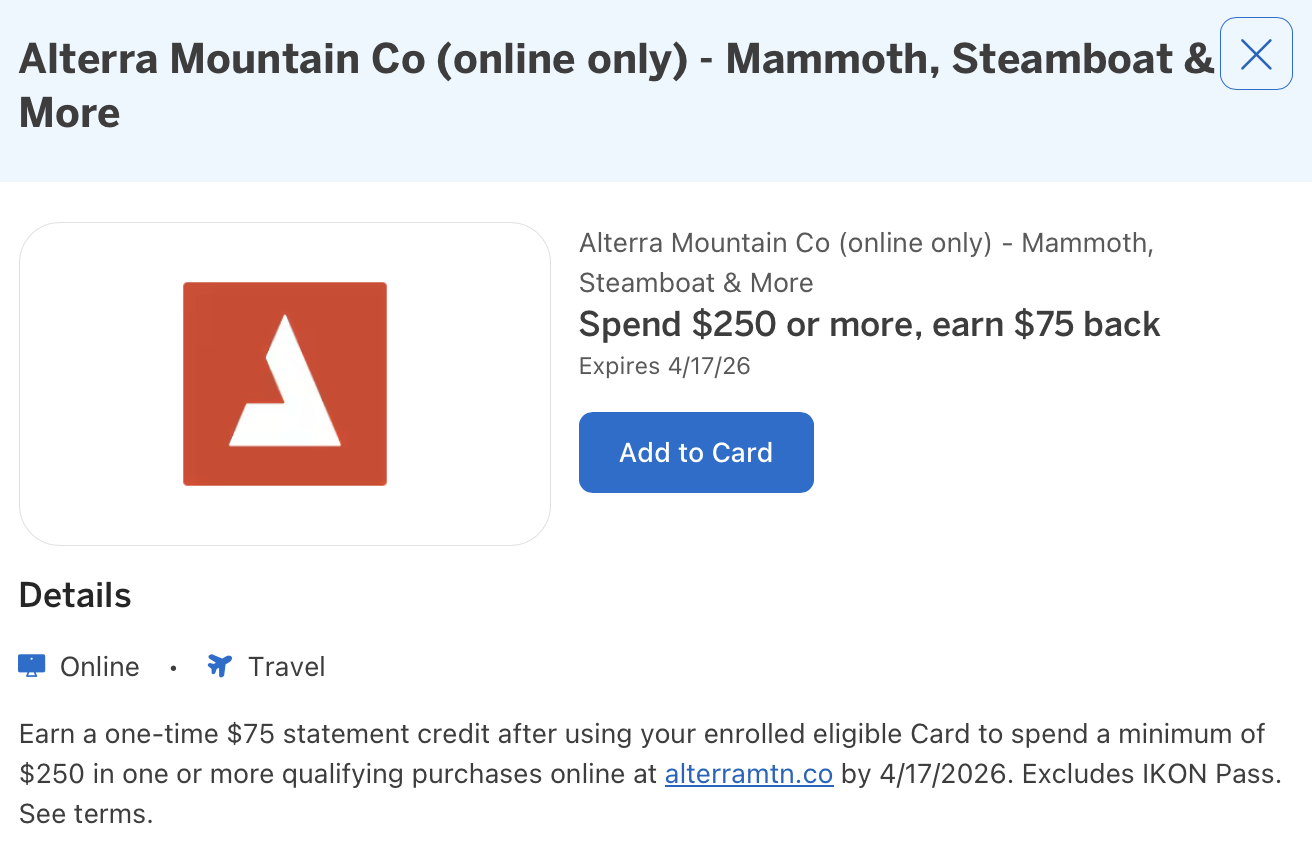 Alterra Mountain Co Amex Offer