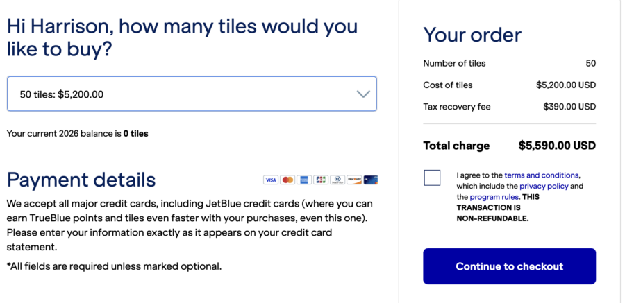 Buy 50 JetBlue Tiles from Points.com