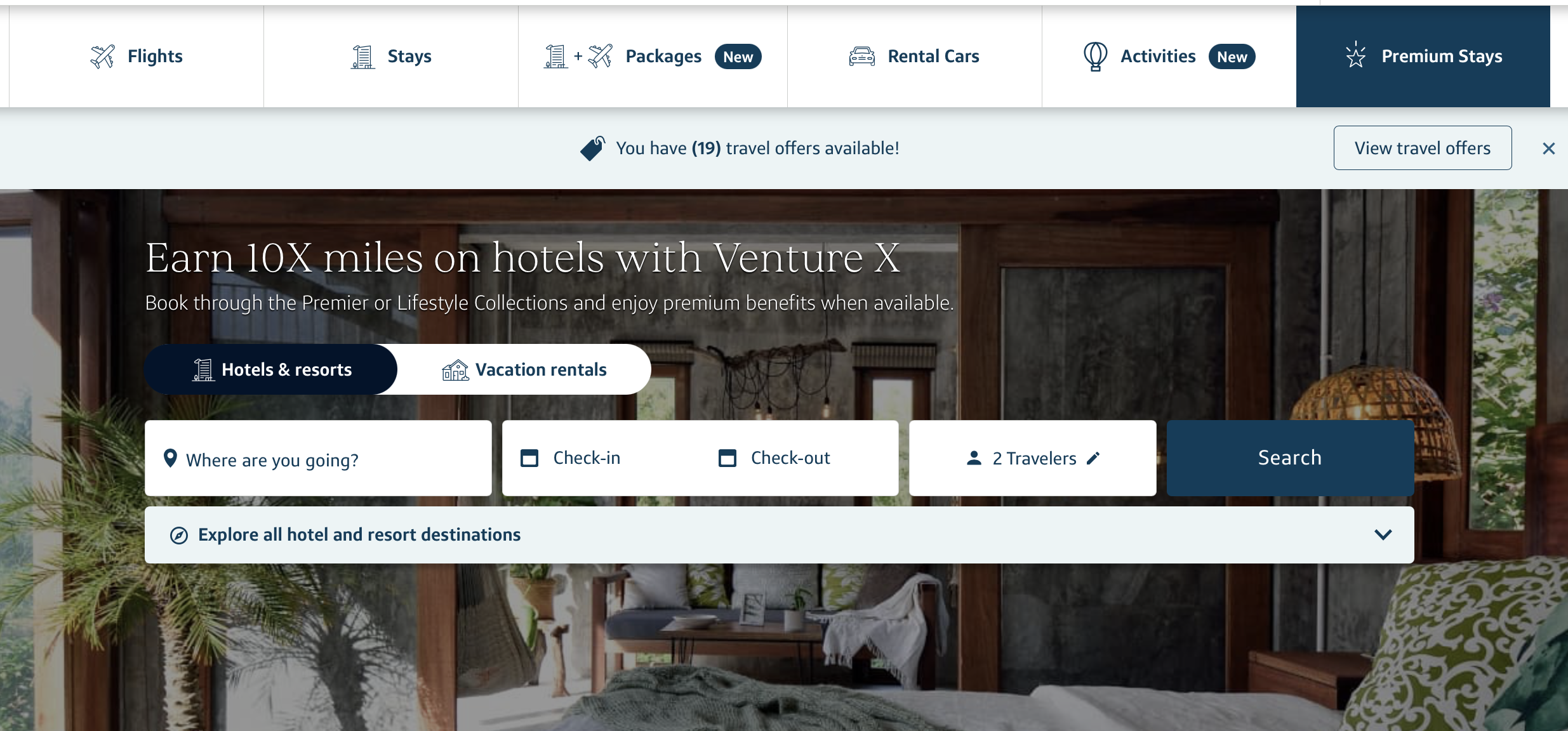 Capital One Travel homepage