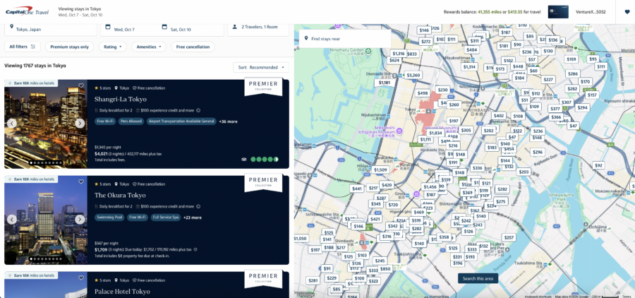 The capital one travel portal search for hotels in tokyo