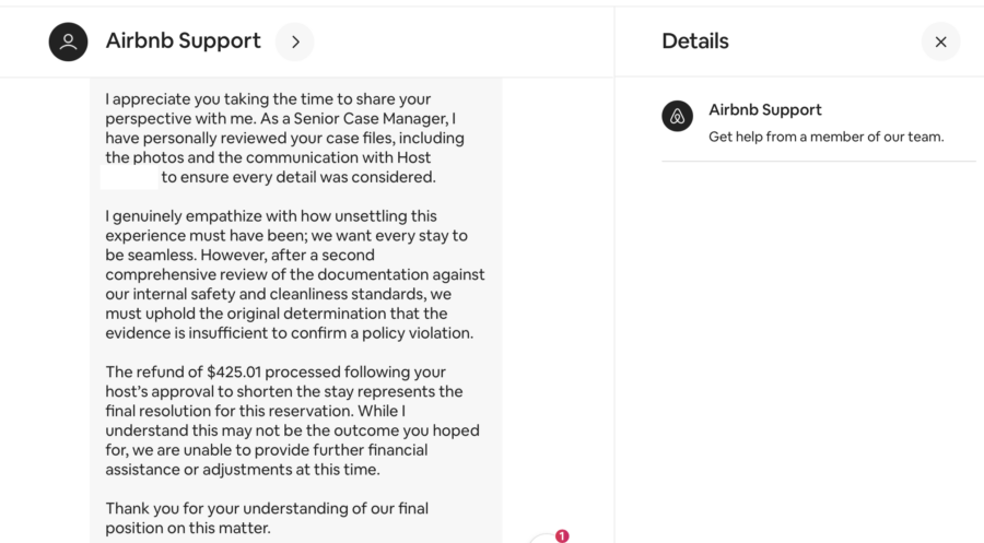 Message from Airbnb Support