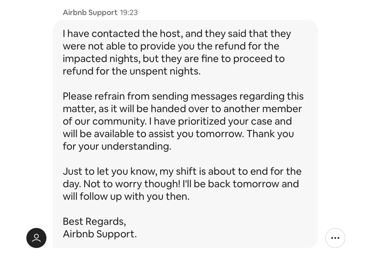 Message from Airbnb Support