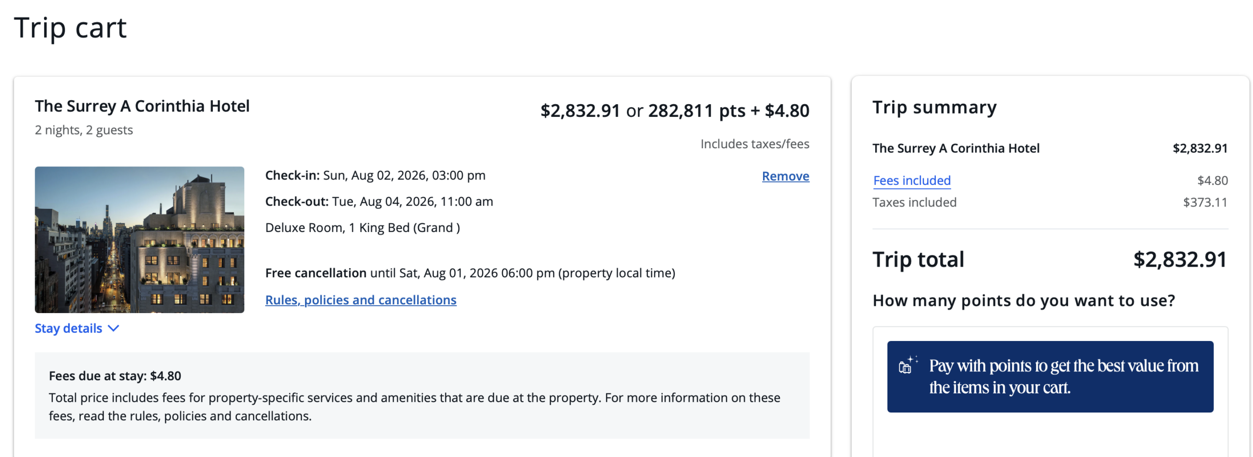 The Surey A Corinthia Hotel booking through Chase Travel