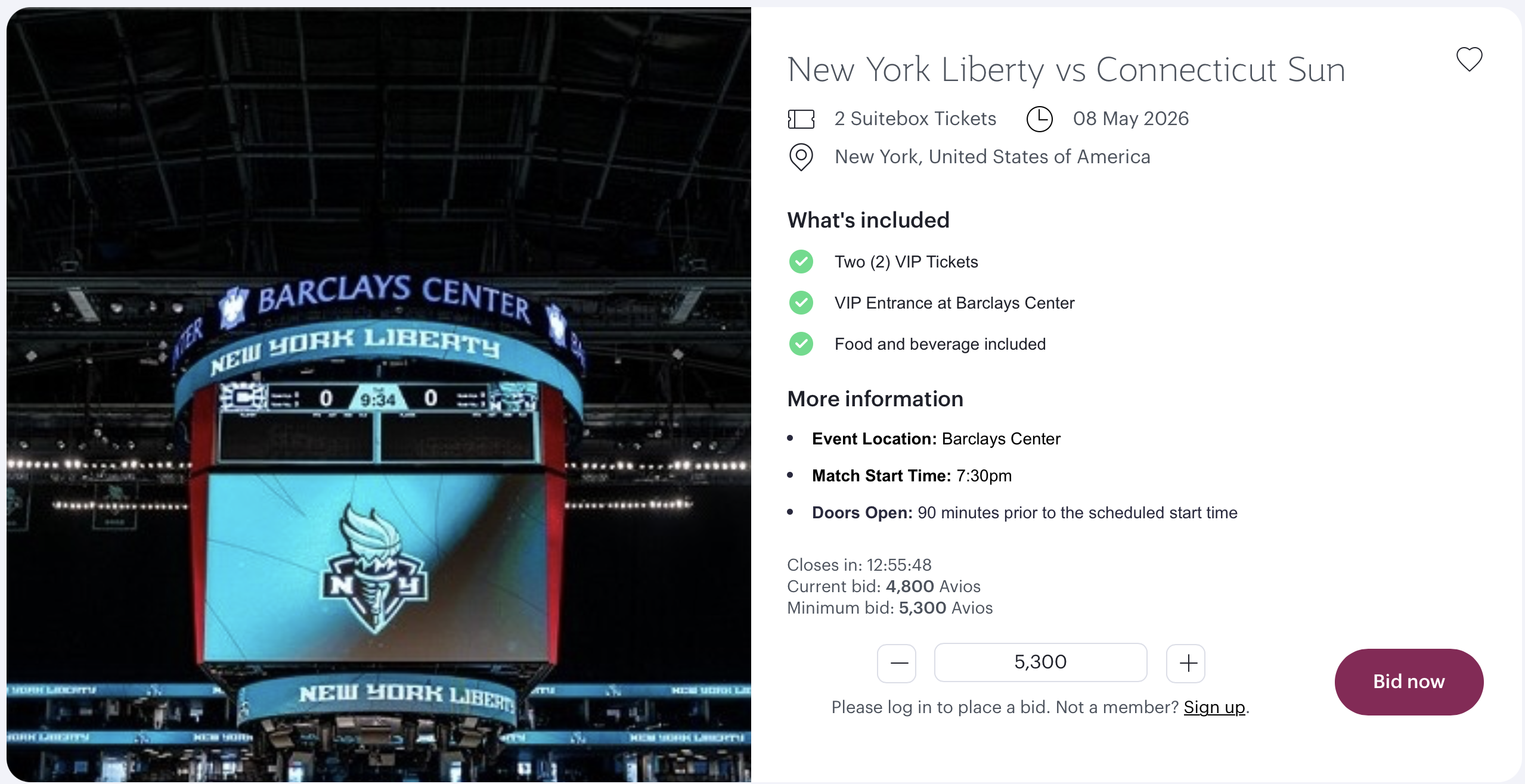 Bid on New York Liberty vs Connecticut Sun game through Privilege Club Collection