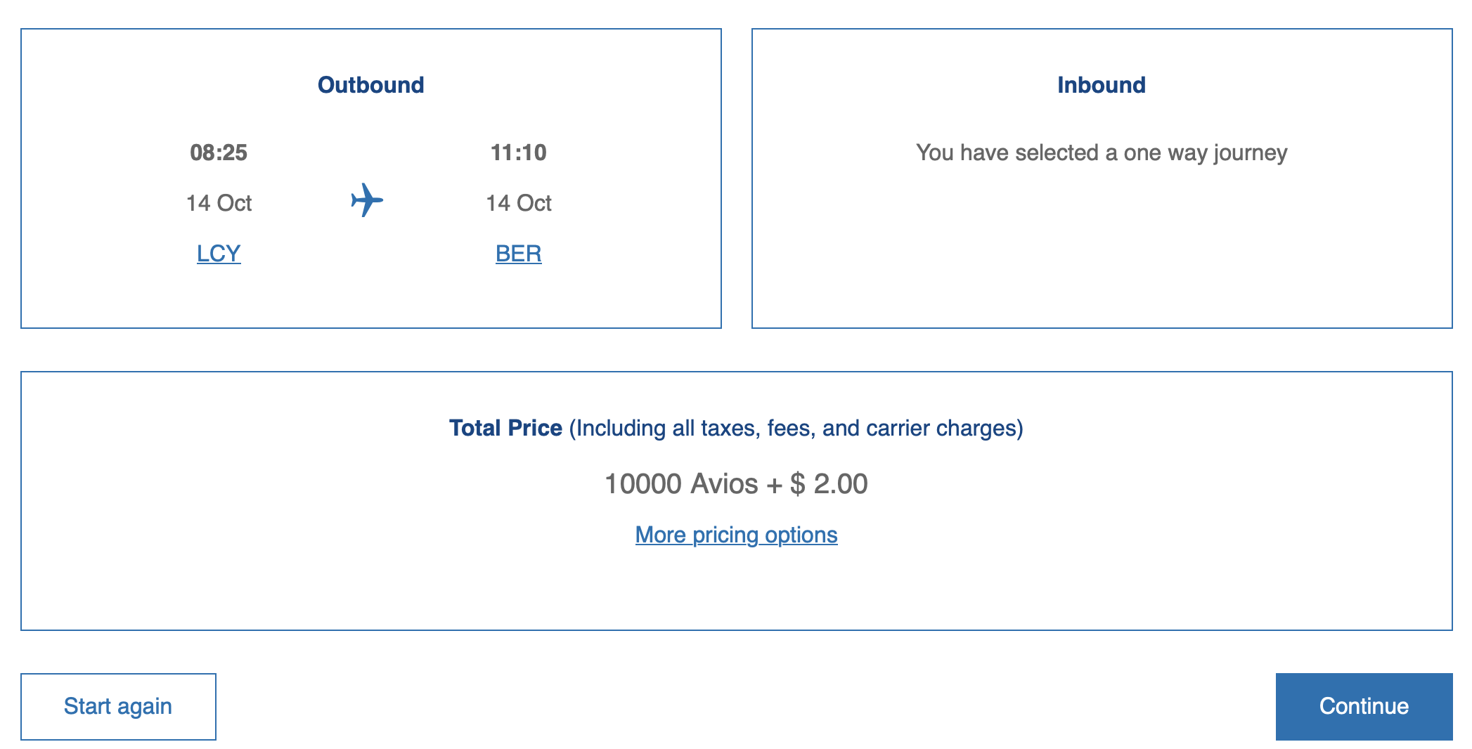 British Airways flight with Avios LCY to BER