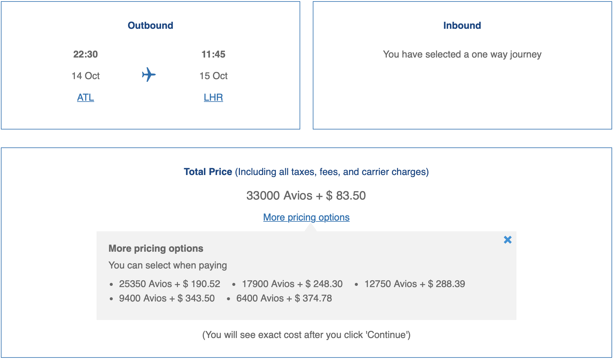 British Airways flight from ATL to LHR using points + cash