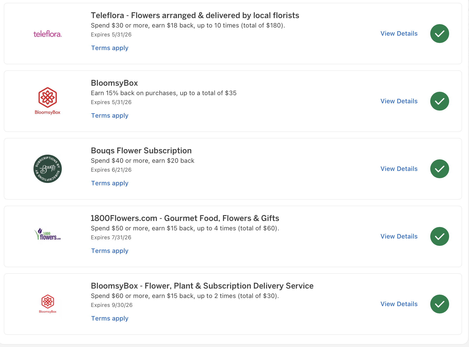 Amex flower-related offers