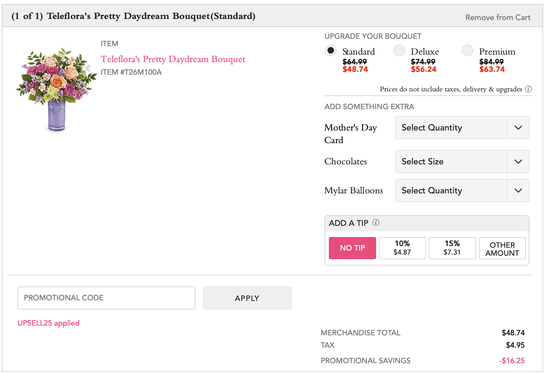 Teleflora's Pretty Daydream Bouquet with promo code applied