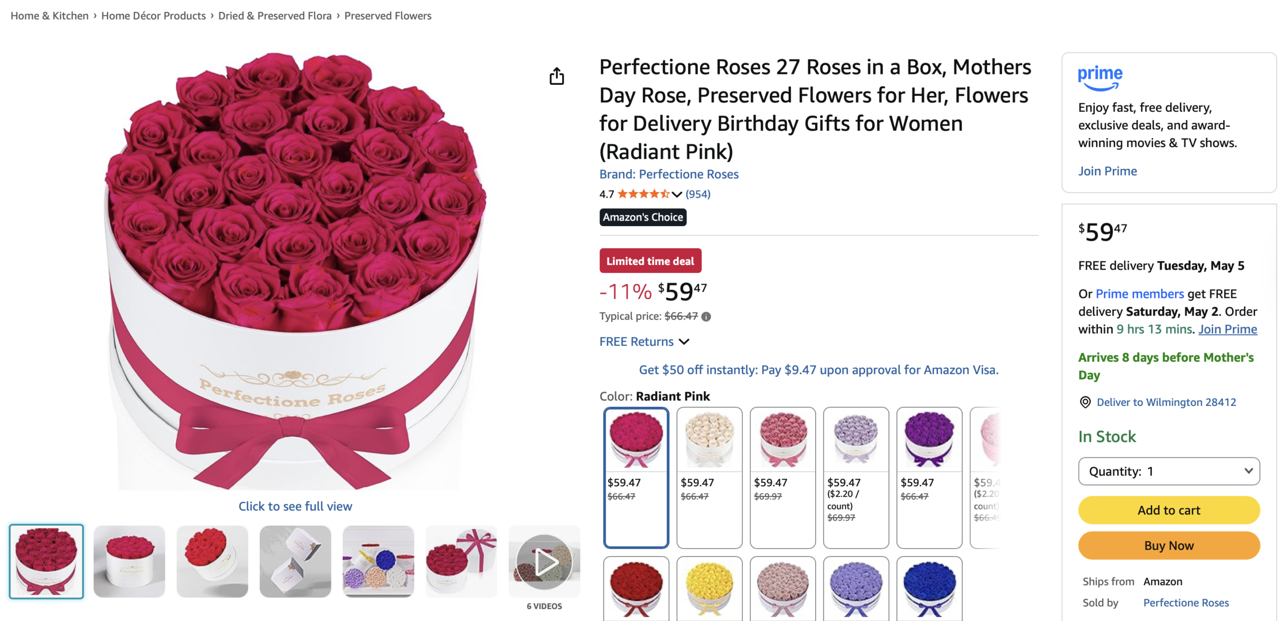 Amazon listing for preservd flowers