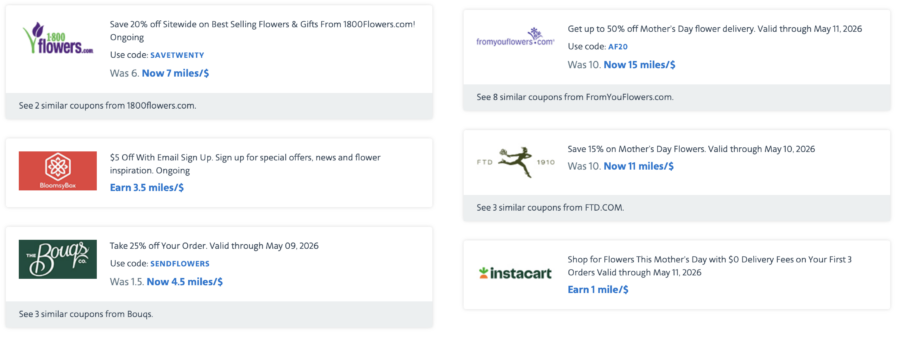 Coupons for flowers available in the AAdvantage eShopping portal