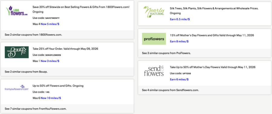 Coupons for flowers in the United shopping portal