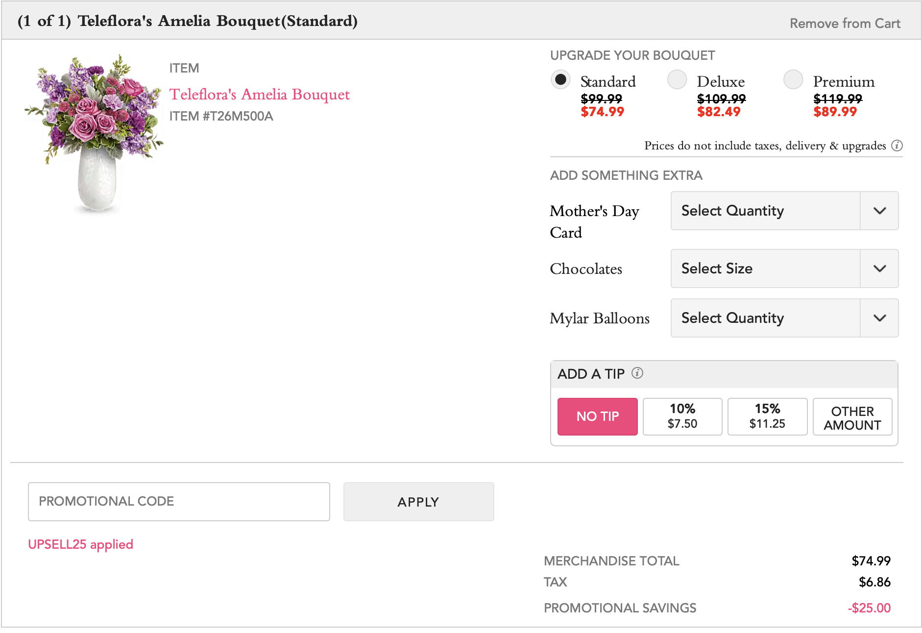 Teleflora bouquet with promo code applied
