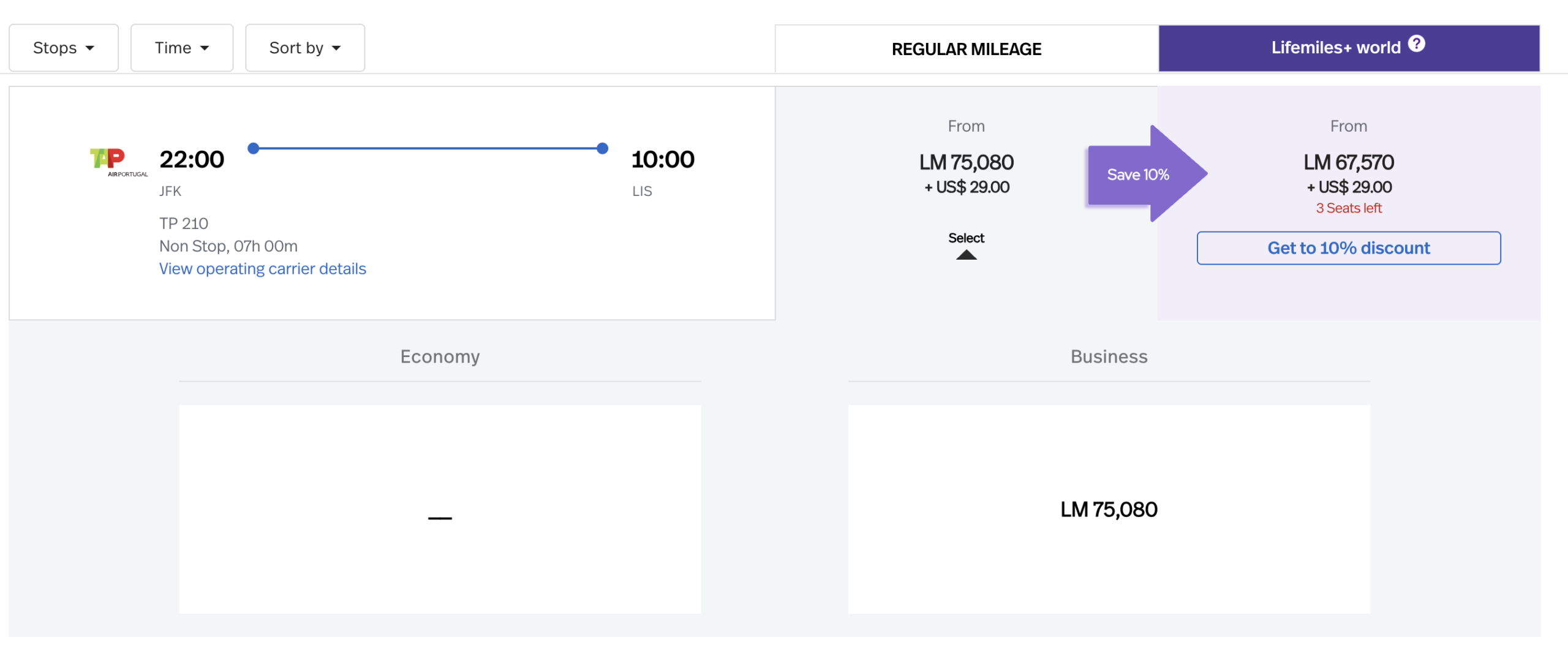 Award search results of JFK to LIS