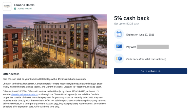 5% at Cambria (current Chase offers)