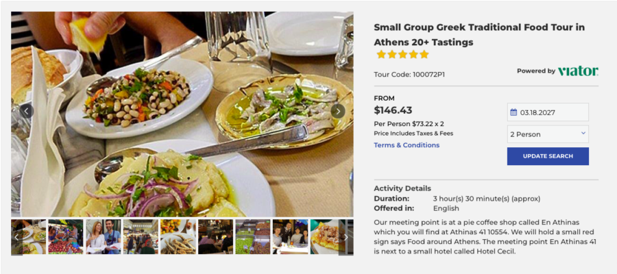 Wyndham Travel Bundles activity listing in Greece