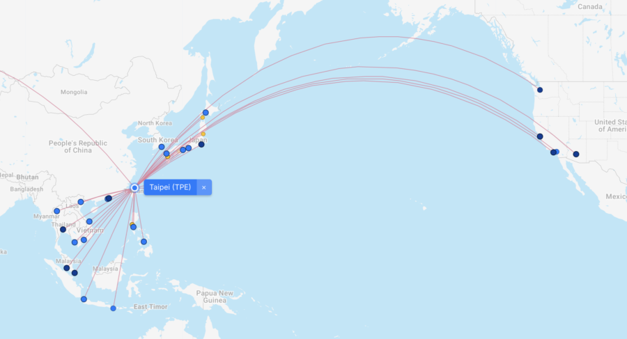 Route map of Starlux Airlines flights