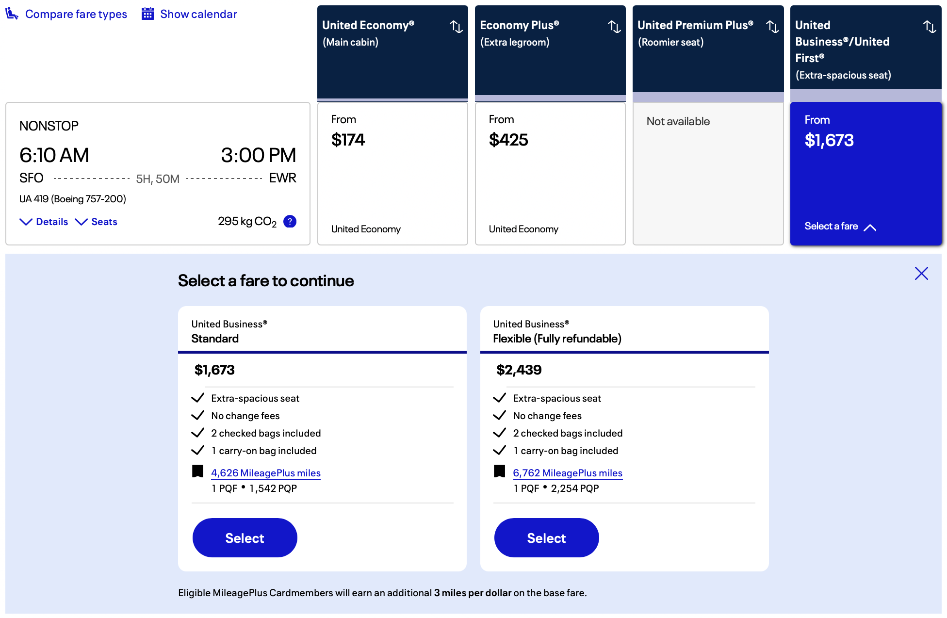 Example United fare.