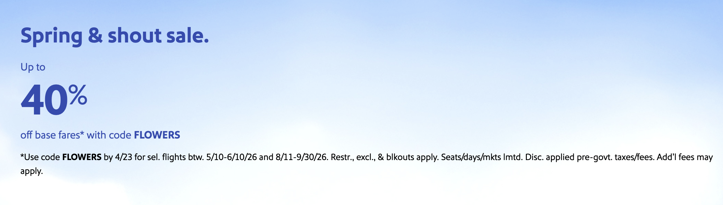 Screenshot of Southwest Airlines promo code banner.