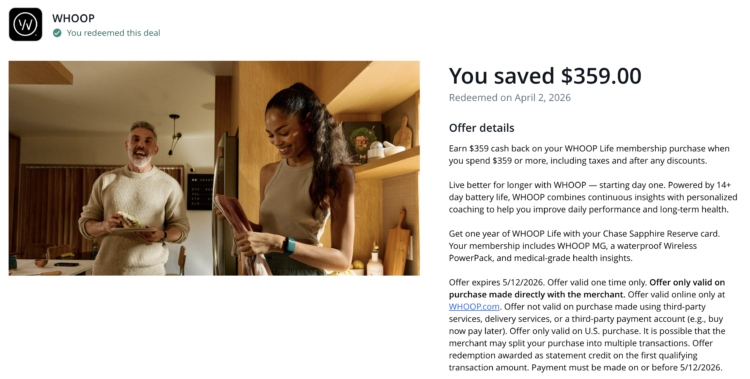 Chase Sapphire Reserve WHOOP offer