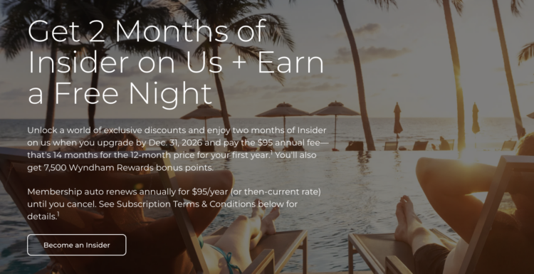 Screenshot of Wyndham Rewards Insider enrollment promotion