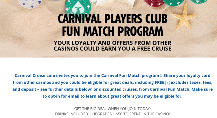 A screen shot of Carnival's Fun Match info page.