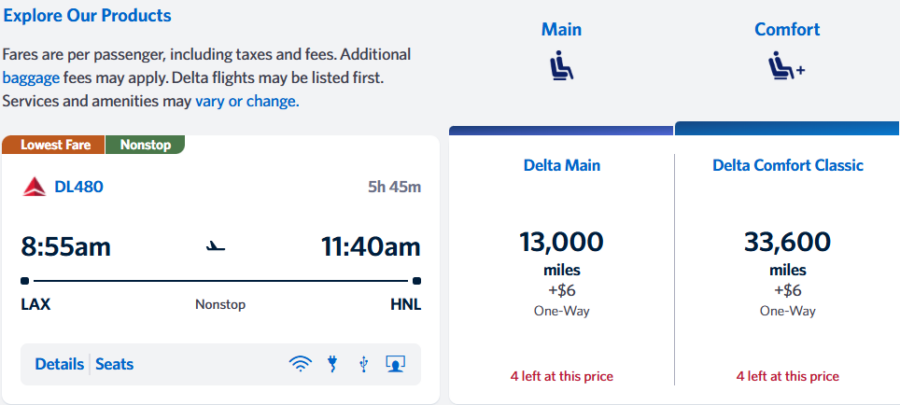 Delta award from LAX to HNL