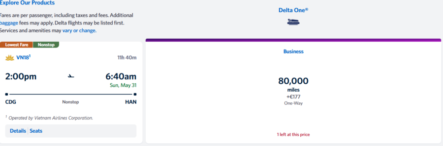 Paris to Hanoi with Delta miles