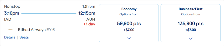 Washington D.C. to Abu Dhabi on Etihad. 