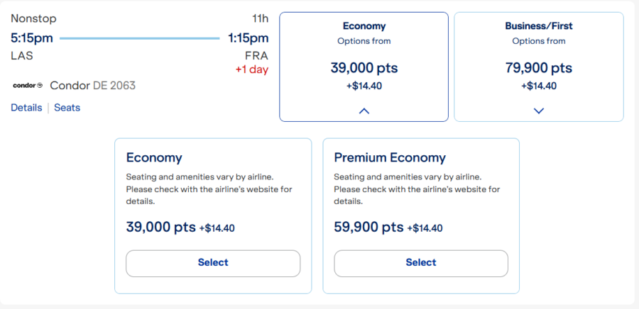 Condor flights from LAS to FRA booked with JetBlue.