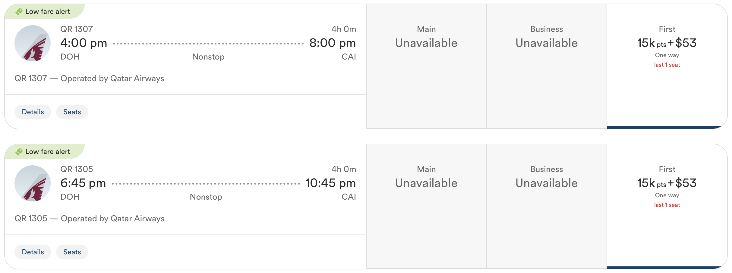 Screenshot of Alaska Airlines Atmos Rewards award