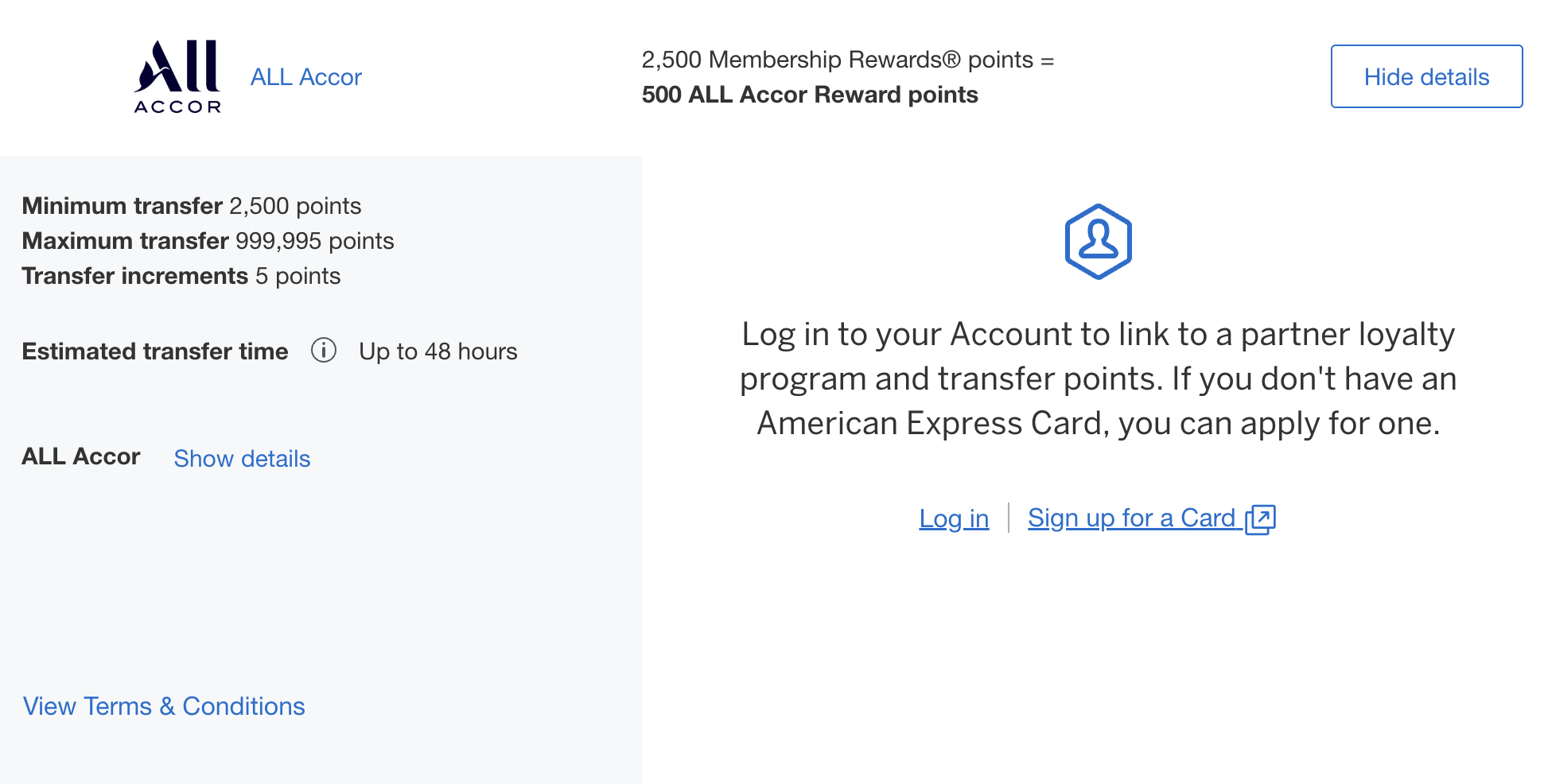 Screenshot of American Express NZ Accor transfer partner page.