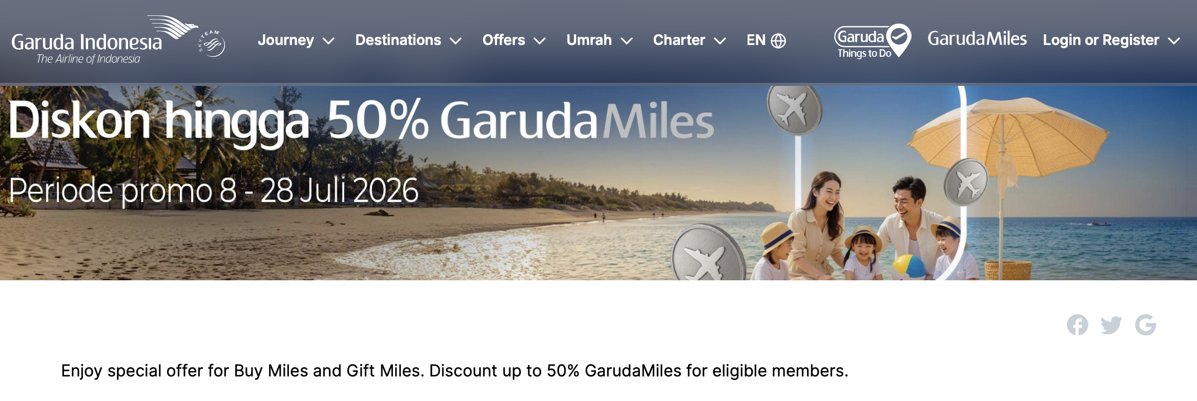 Screenshot of Garuda Indonesia buy miles promo banner.