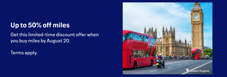 Screenshot of United Airlines buy miles promo banner