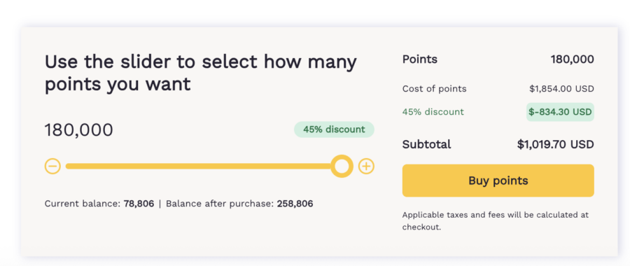 Example of buying Choice Privileges points with a 45% discount