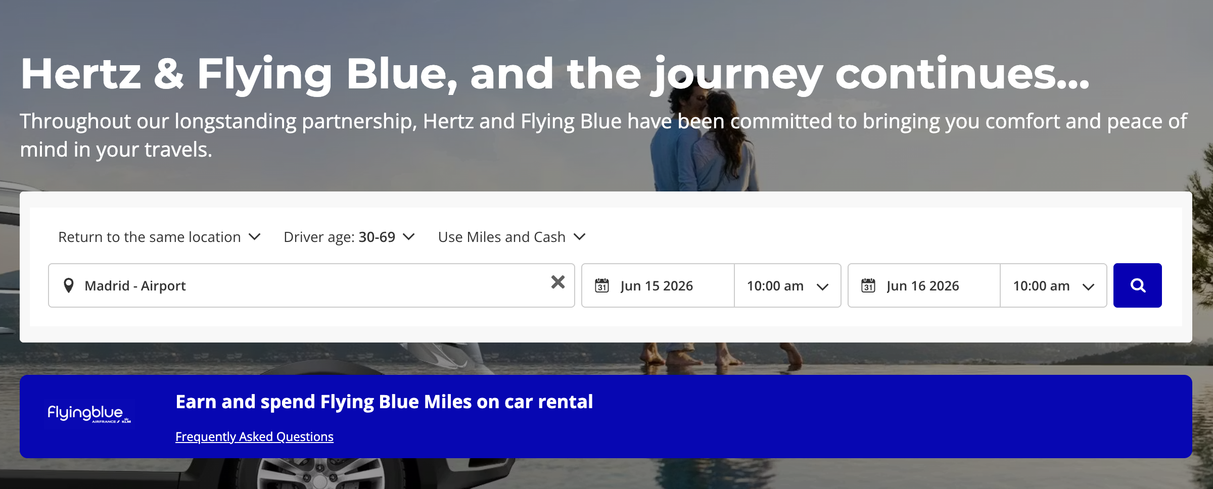 Screenshot of Flying Blue rental car booking webpage.
